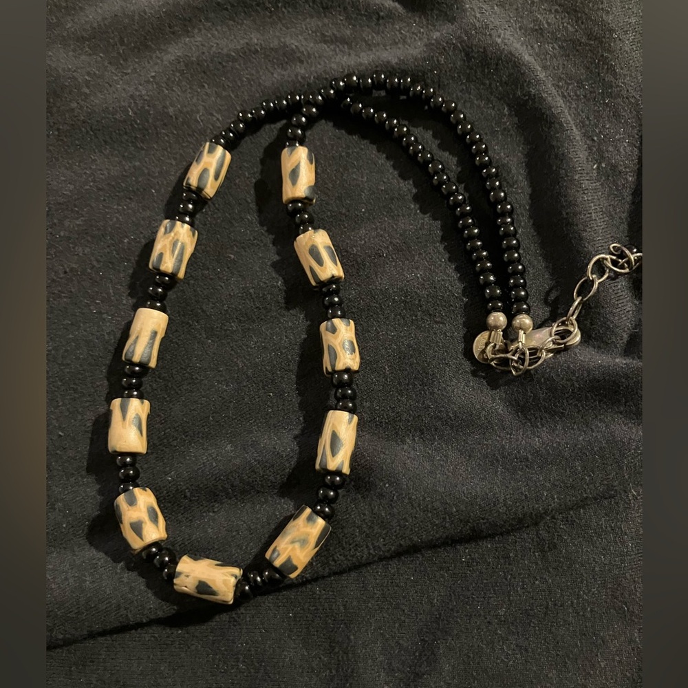 Emily Ray Giraffe and Black Beaded Necklace with Sterling 925 Clasp